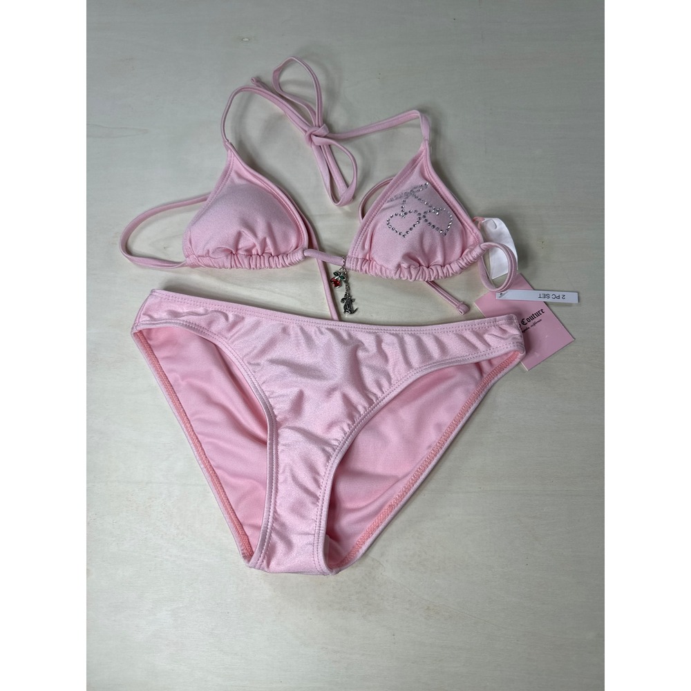 Juicy Couture Pink Rhinestone Cherry Bikini Set 2 Piece Swimsuit XS NEW
